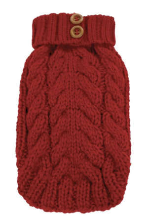 Red Cable Knit Sweater with Brown Button